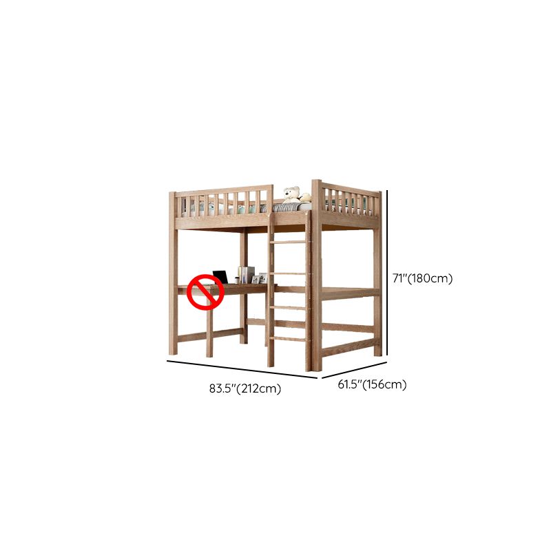 Solid Wood Loft Bed Brown Kids Bed with Built-In Ladder/Stairway