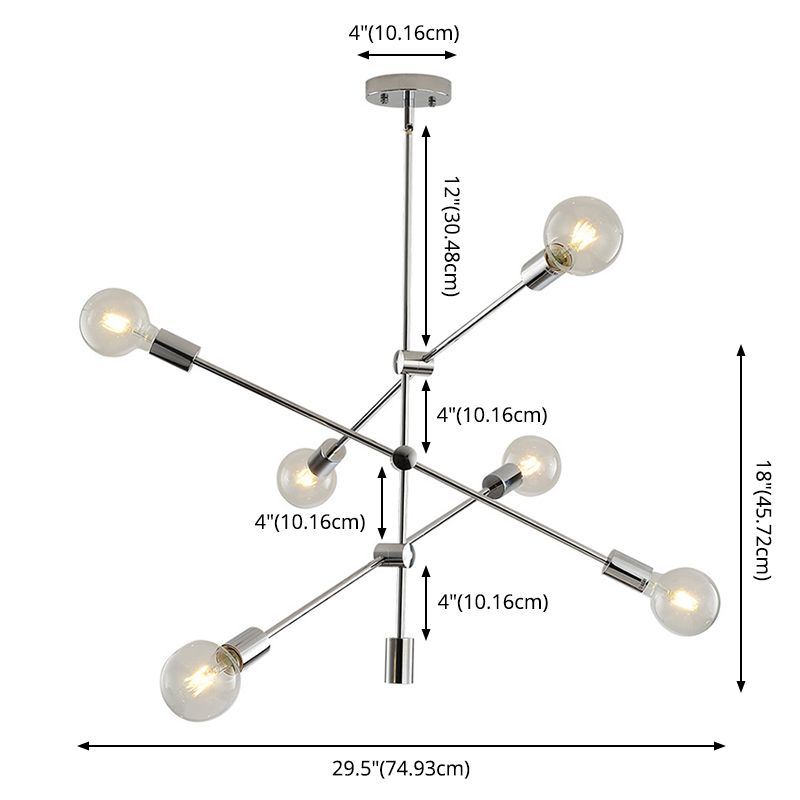 Chrome Nordic Style Minimalism Chandelier Arm Adjustable 6-lights Molecular Shaped Metal Hanging Light