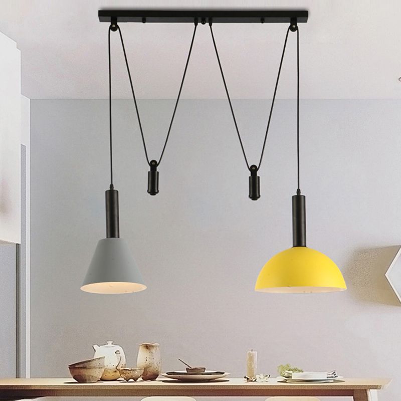 Geometric Shade Cluster Pendant Nordic Aluminum 2 Lights Restaurant Hanging Lamp with Pulley