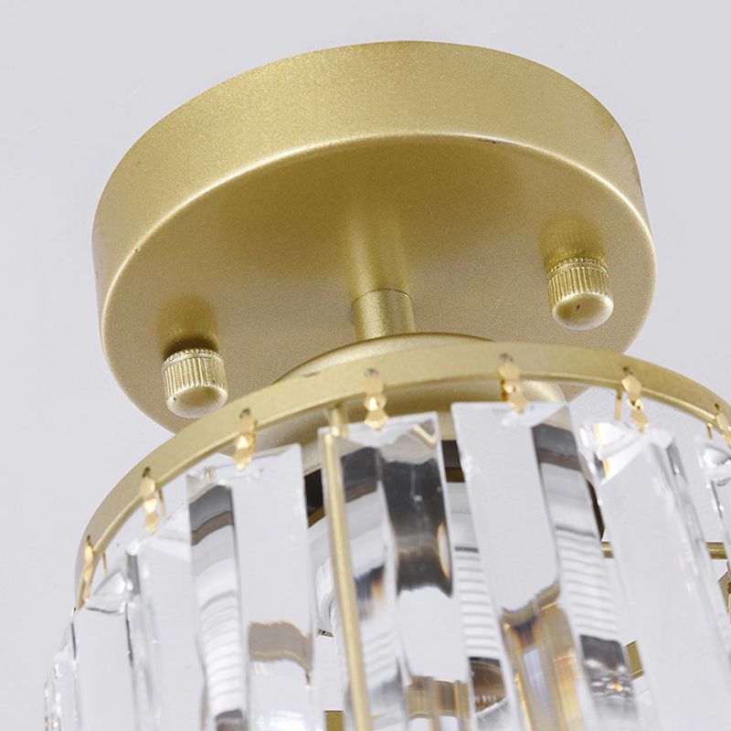 Single Modernism Golden Flush Mount Lighting Crystal Shaded Ceiling Light