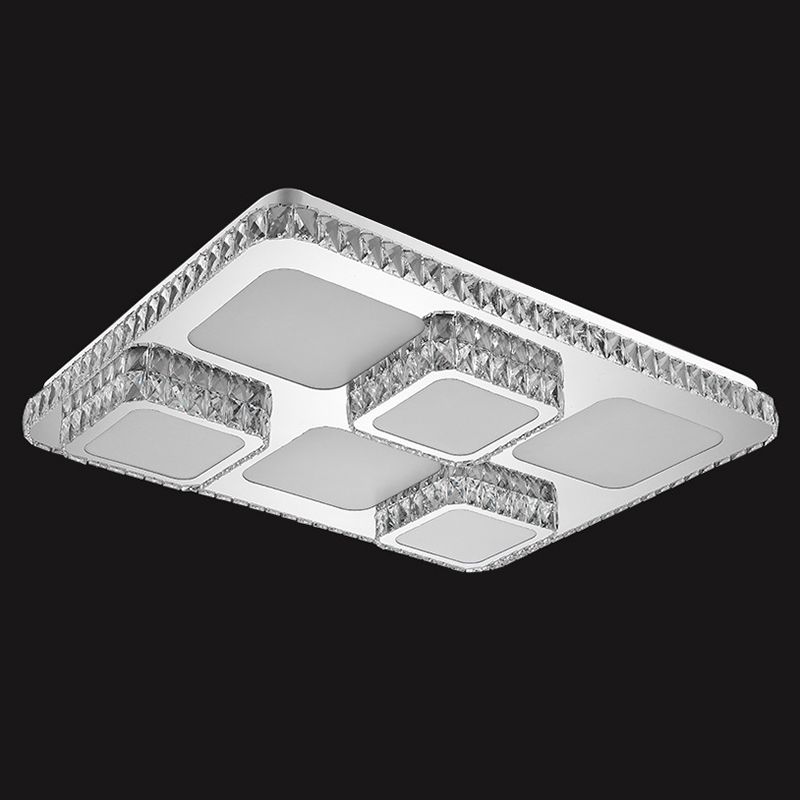 Rectangular Ceiling Mounted Lamp Contemporary Crystal Family Room LED Flush Light in Chrome