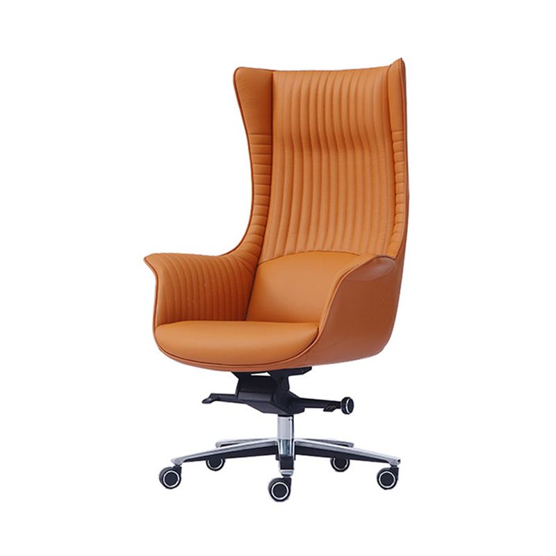 Fixed Arms Desk Chair Modern No Distressing Leather Ergonomic Office Chair with Wheels