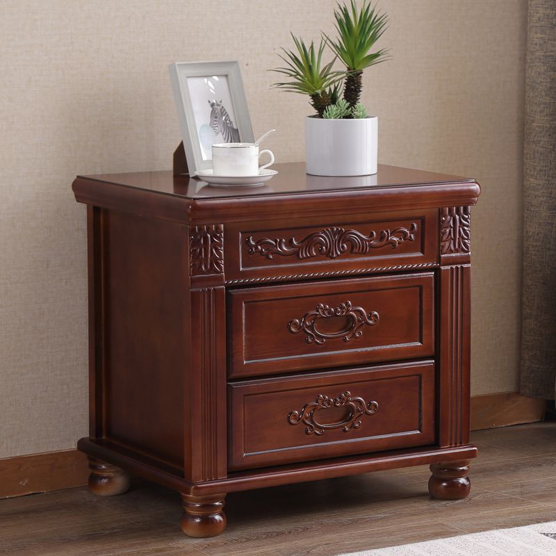 2 Drawers Nightstand Solid Wood Traditional Night Table ,19.7" Tall