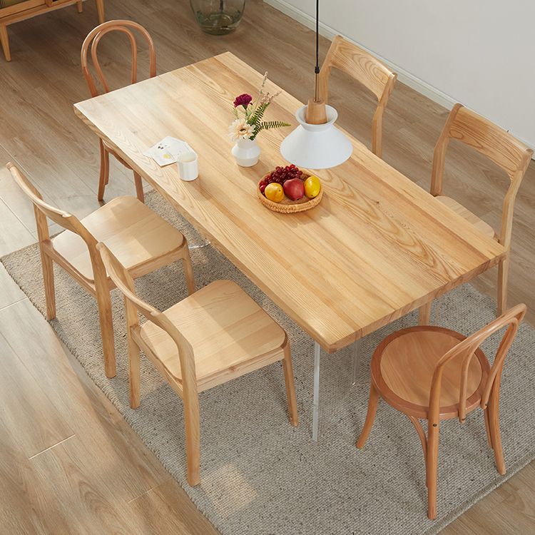 Natural Finish Dining Table Set with Acrylic Base 1/2/5/7 Pcs Ash Wood Dinette Set