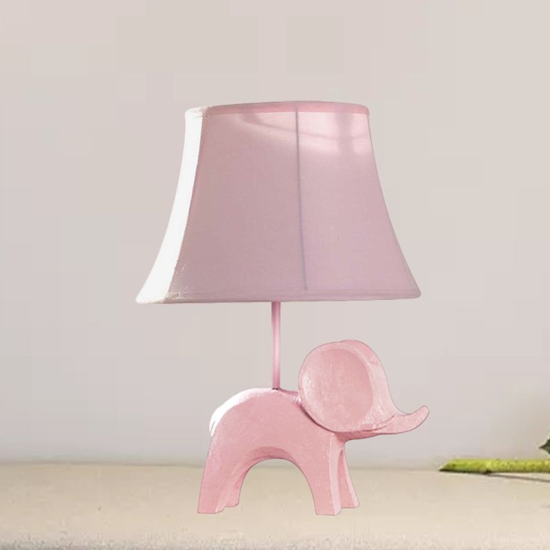 Cartoon 1 Bulb Table Lamp Pink Elephant/Peacock Blue/Yellow Rhinoceros Nightstand Light with Drum/Flared/Chevron Fabric Shade