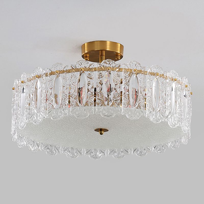 Gold Ceiling Lamp Glass Semi Flush Mount Light Fixture for Bedroom