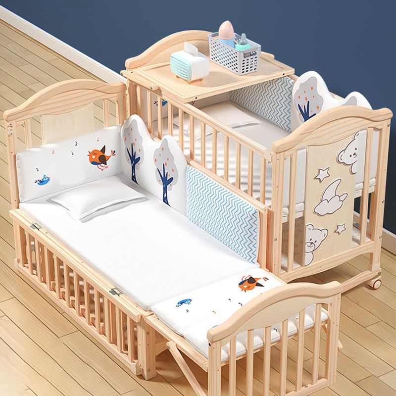 Contemporary 3-in-1 Solid Wood Convertible Baby Bed with Wheels