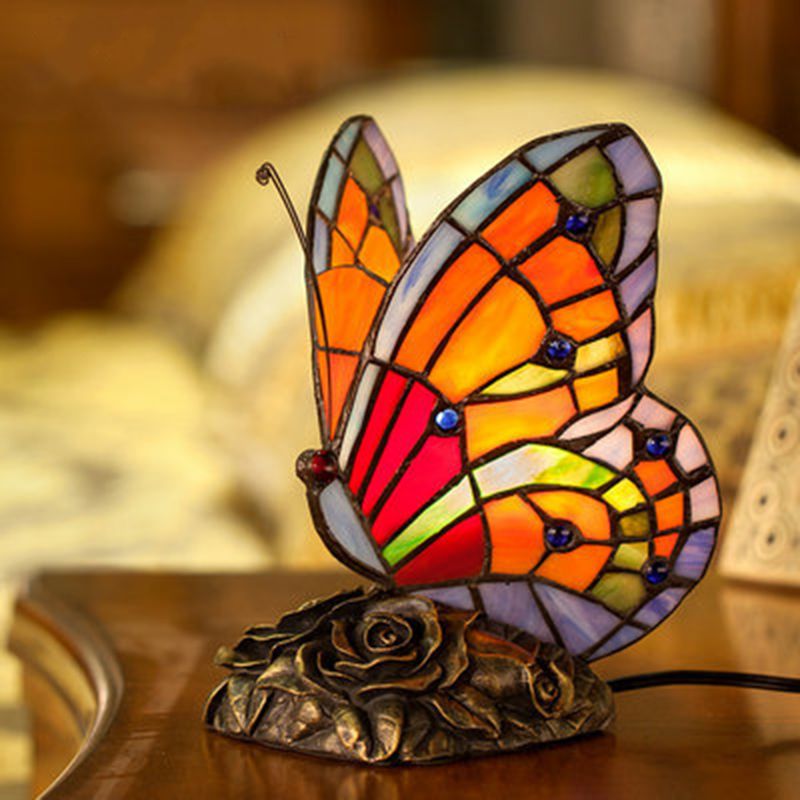 1 Kopf Schmetterling Nachtisch Licht Mittelmeer orange Hand geschnittenes Glas Nachttisch -Beleuchtung mit Rosenbasis