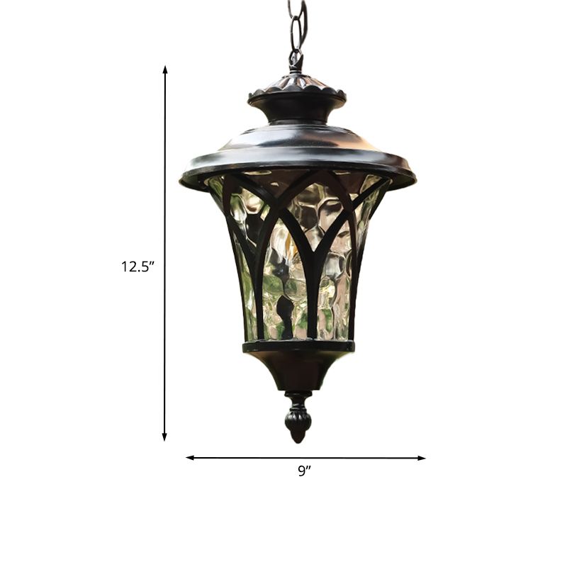 Retro Lantern Hanging Ceiling Light 1 Bulb Clear Dimple Glass Pendant Lighting Fixture in Black