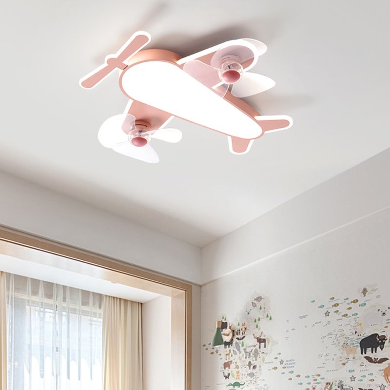 Kids Style Airplane Shape Ceiling Fan Lights Metal 5 Light LED Flush Lights