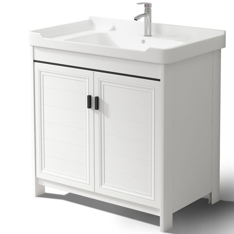 Bathroom Vanity Single Sink White Metal Frame Freestanding Bathroom Vanity with Door