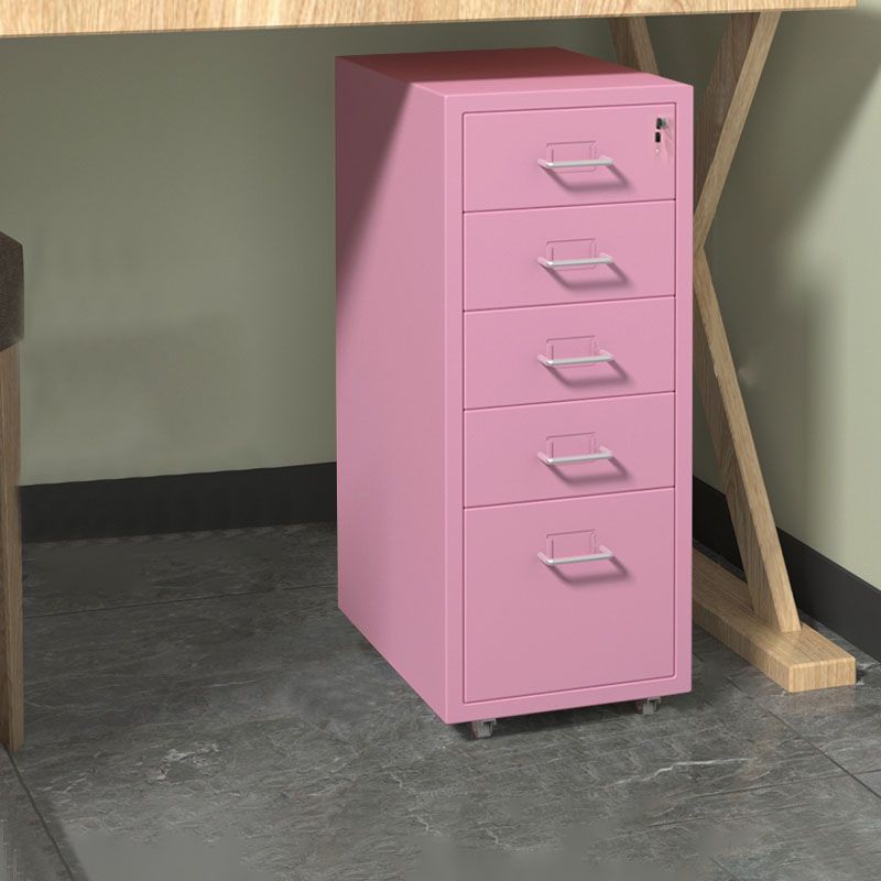 Home Office File Cabinet Modern Solid Color Metal Filing Cabinet On Castors