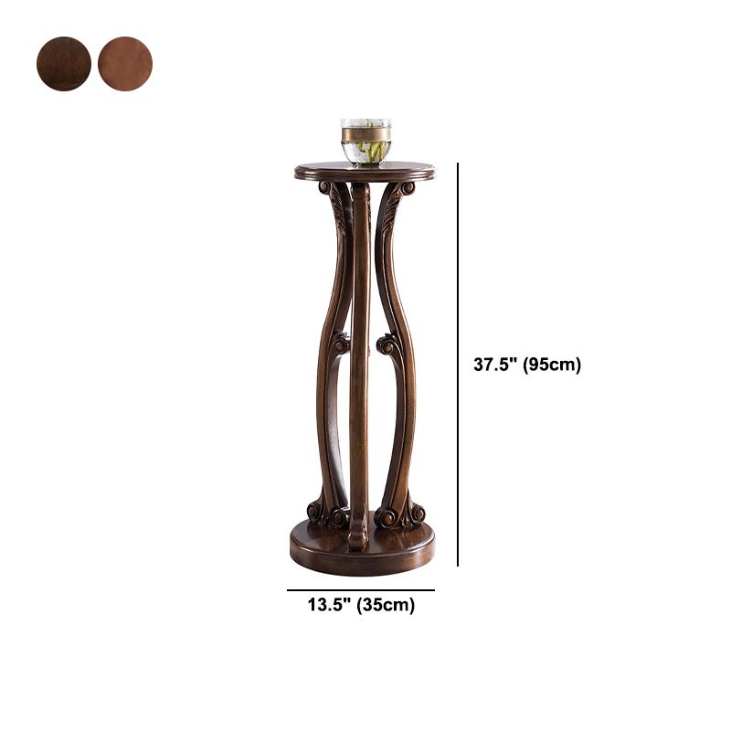 Pedestal End Table Brown Round Wood Side End Table - Distressed Surface Treatment