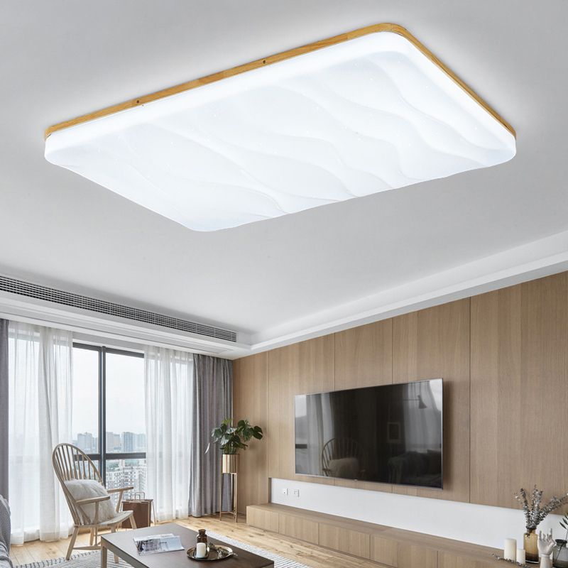 Modern Rectangle Ceiling Light Wood 1 Light LED Flush Mount Light for Bedroom