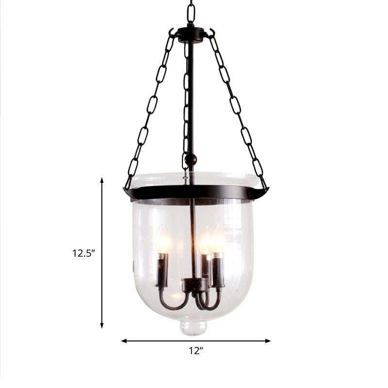 3-Licht-Suspension Kronleuchter Anhänger Licht mit Urnenschatten klares Glas Industrial Esszimmer Deckenlampe in Schwarz