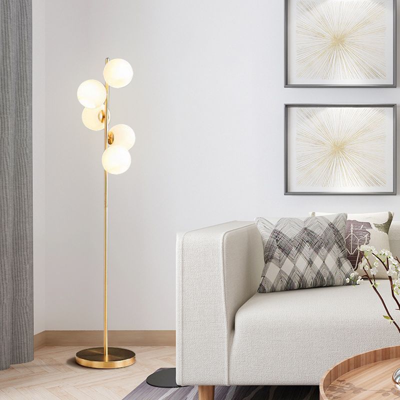 Orb Floor Standing Lamp Modernity Milky Glass 5-Light Gold Reading Floor Lighting for Living Room