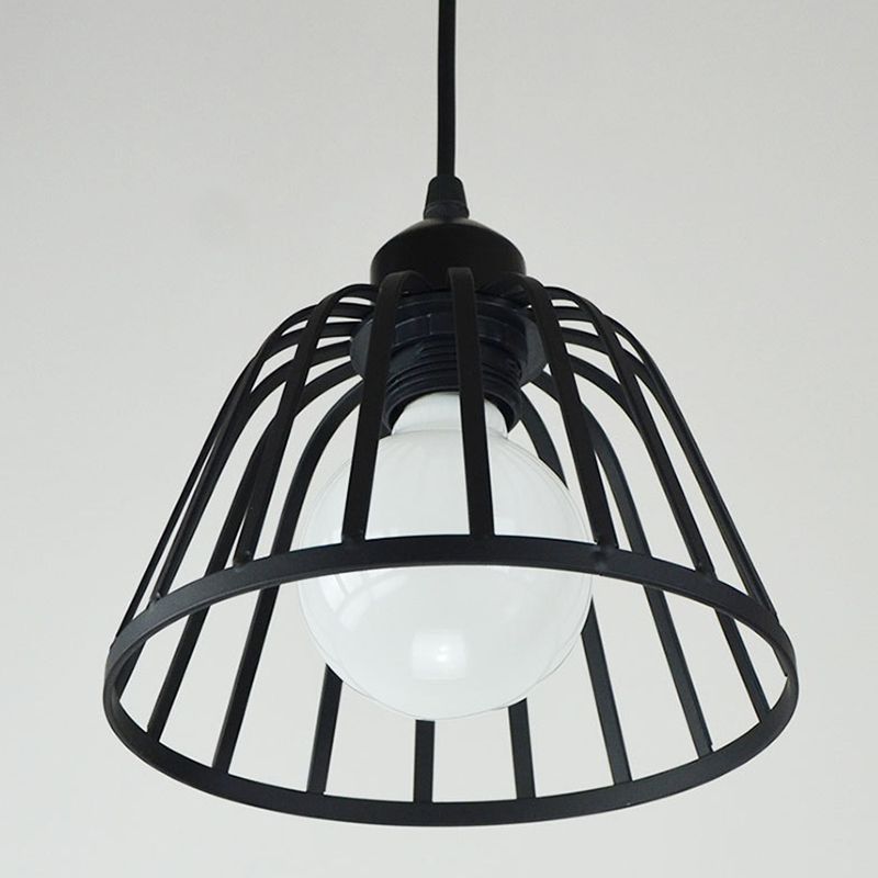 Black Metal Pendant Light Indsutrial Retro Bowl Wire Cage Hanging Lamp for Restaurant