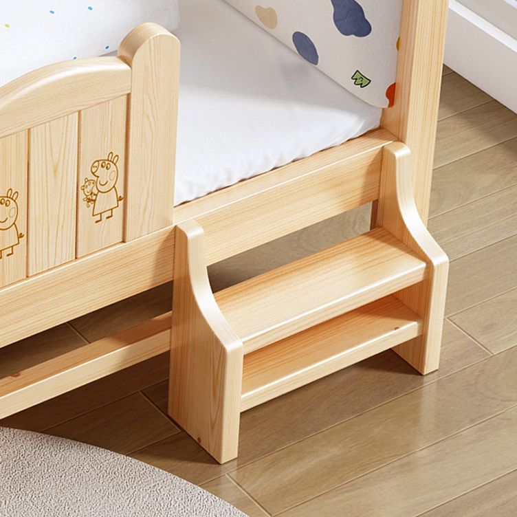 Solid Wood Kids Bed with Detachable Guardrails Modern Natural Bed with Mattress