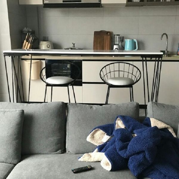 White Glam Style Table in Faux Marble and Metal Milk Tea Shop Bar Table