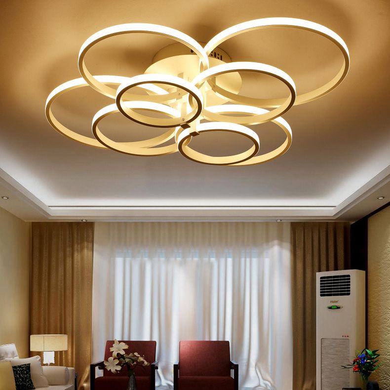 White Loop Shaped Semi Flush Light Minimalism LED Aluminum Ceiling Light for Bedroom