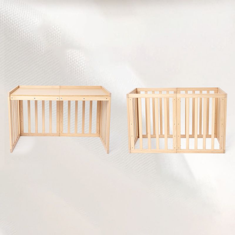 5-in-1 Natural Convertible Crib with Casters 24.4" H Baby Crib with Mattress