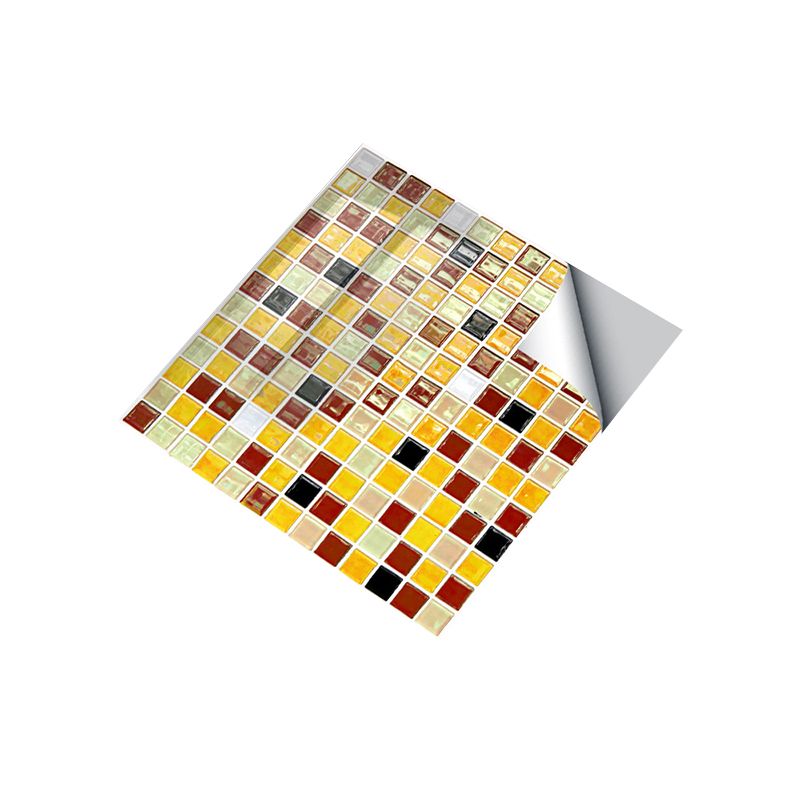 Mosaic Ceramic Tile Wallpaper Panel Contemporary PVC Wall Decoration in Yellow, Easy to Remove