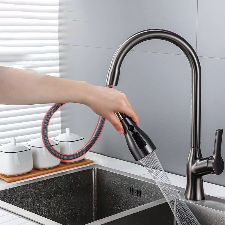 Contemporary Retractable Faucet Copper Single Handle High Arc Faucet for Kitchen