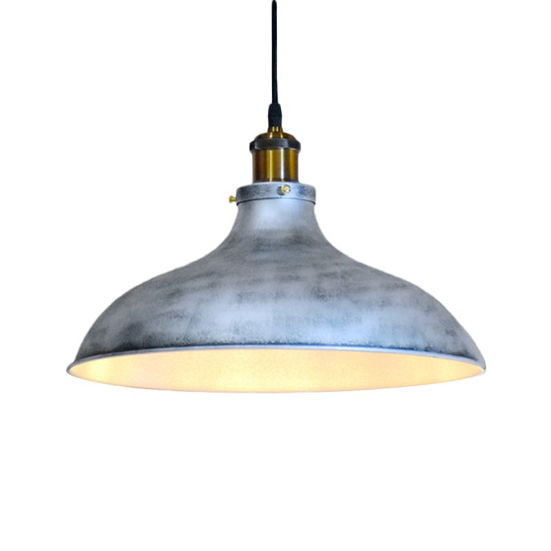 Single Light Down Lighting Rustic Living Room Hanging Ceiling Lamp with Barn Metal Shade in Silver