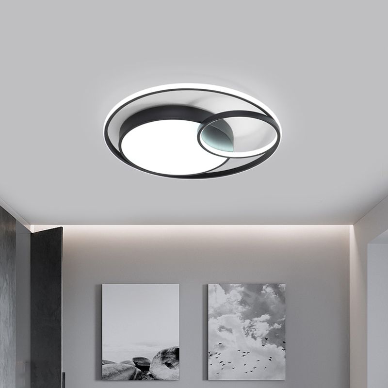 Circular Flush Mount Lamp Simple Acrylic Black/White/Gold LED Ceiling Light Fixture for Dorm Room, White/3 Color Light