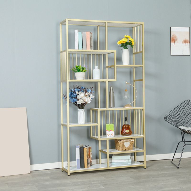 Metal and Wooden Etagere Shelf Bookcase Vertical Open Glam Bookshelf for Home