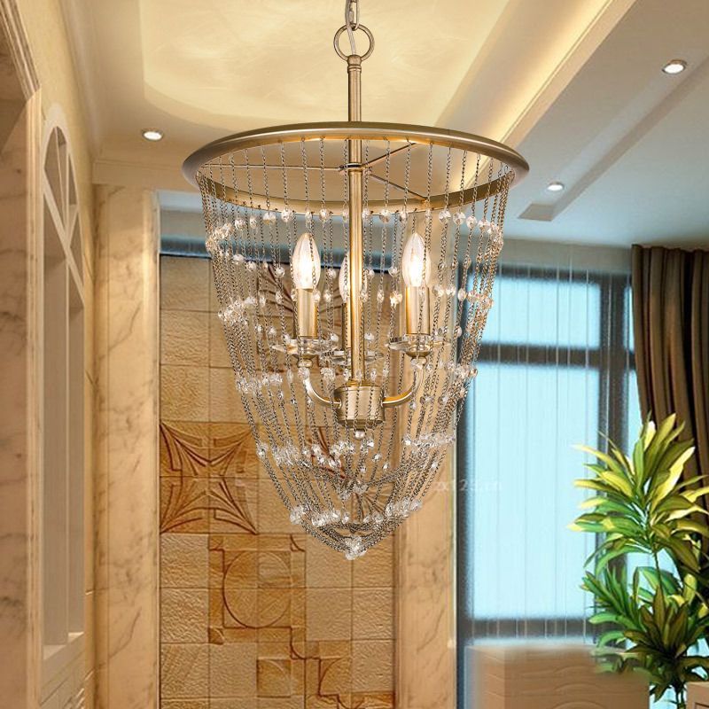 Wire Mesh Chandelier Light Modern Metal 3 Lights Gold Pendant Light with Crystal Accent