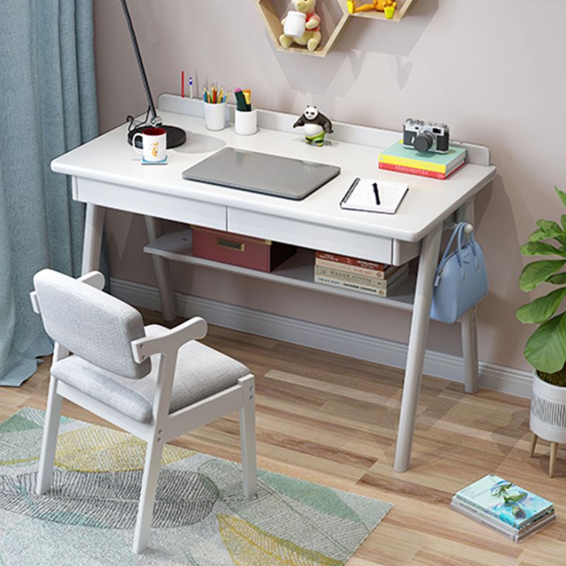 Solid Wood Writing Desk and Chair Kids Desk with Drawers and Shelf