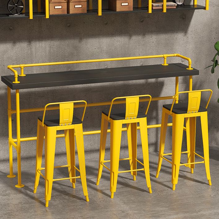 Modern Black Wood Counter Table with Rectangle Table Top Yellow Trestle Table -42" H