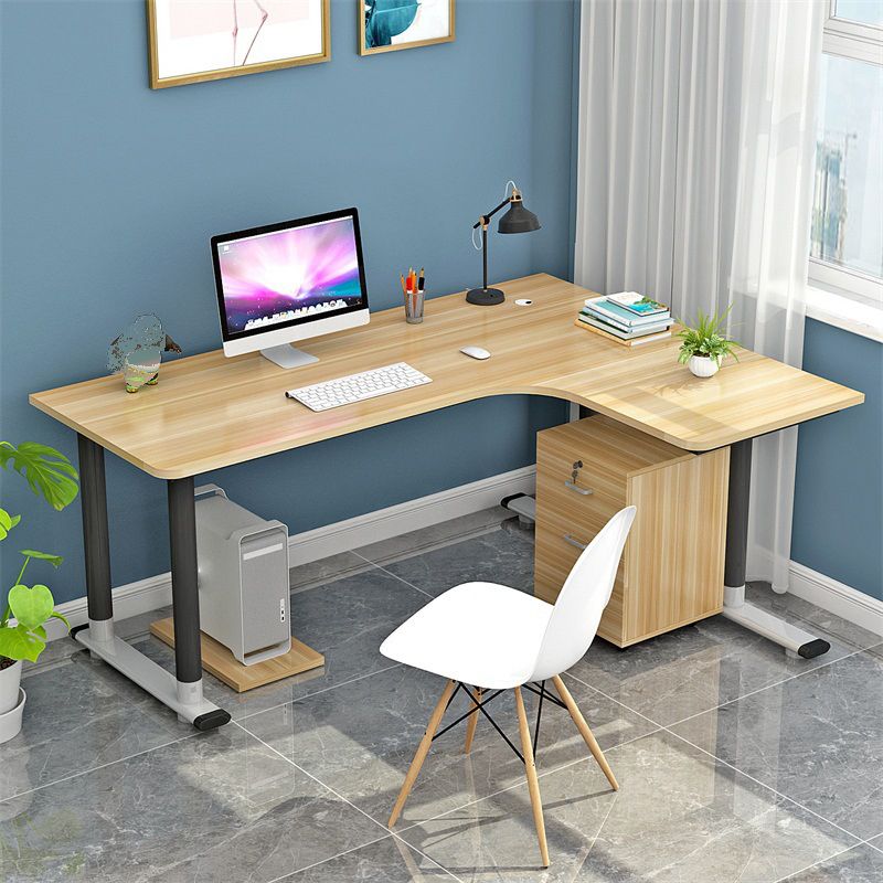 L-Shaped Modern Style Office Desk Metal and Wood Writing Desk for Living Room