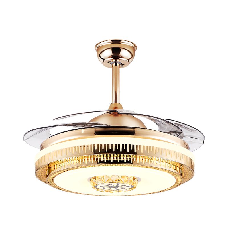 Gold Rings Semi Flush Mount Light Post-Modern Metal Parlor 19.5" Wide LED Fan Lighting with 4 Clear Blades