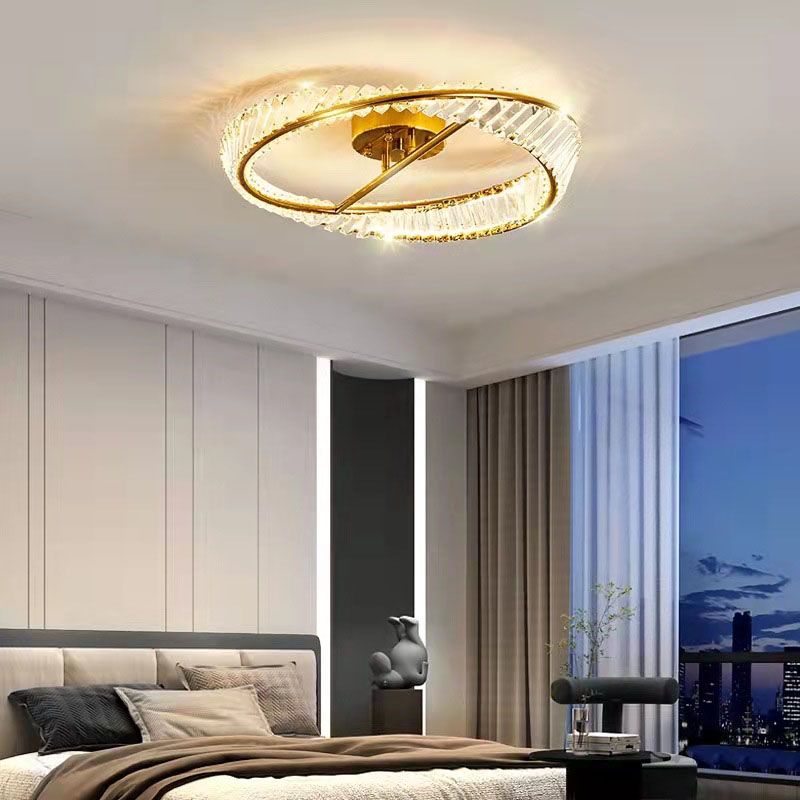 Modern Fashionable Circular LED Ceiling Light Electroplate Metal Semi Flush Mount with Crystal Shade