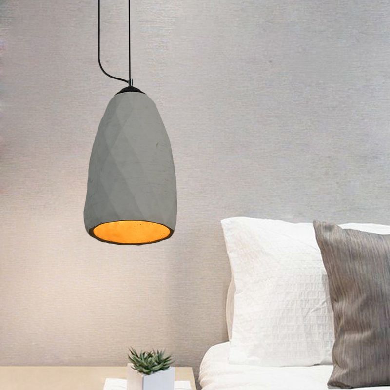 Vintage Dome/Oval Ceiling Light 1-Light Cement Mini Hanging Pendant Lamp in Grey, 6"/10" Width