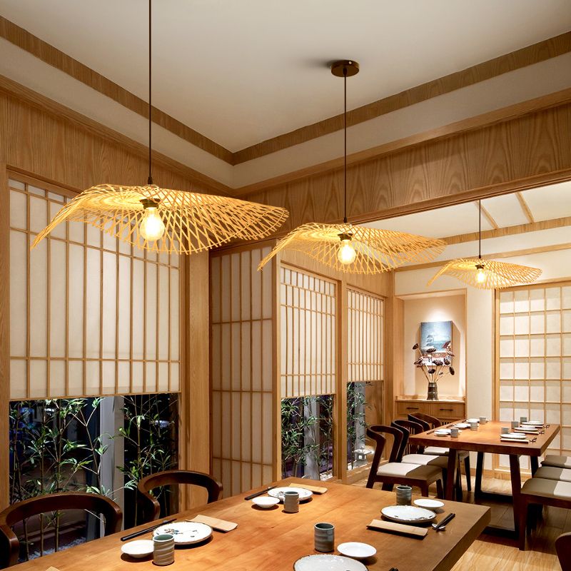 Twist Suspension Pendant Light Asia Asia Bamboo Restaurant de plafond suspendu en beige