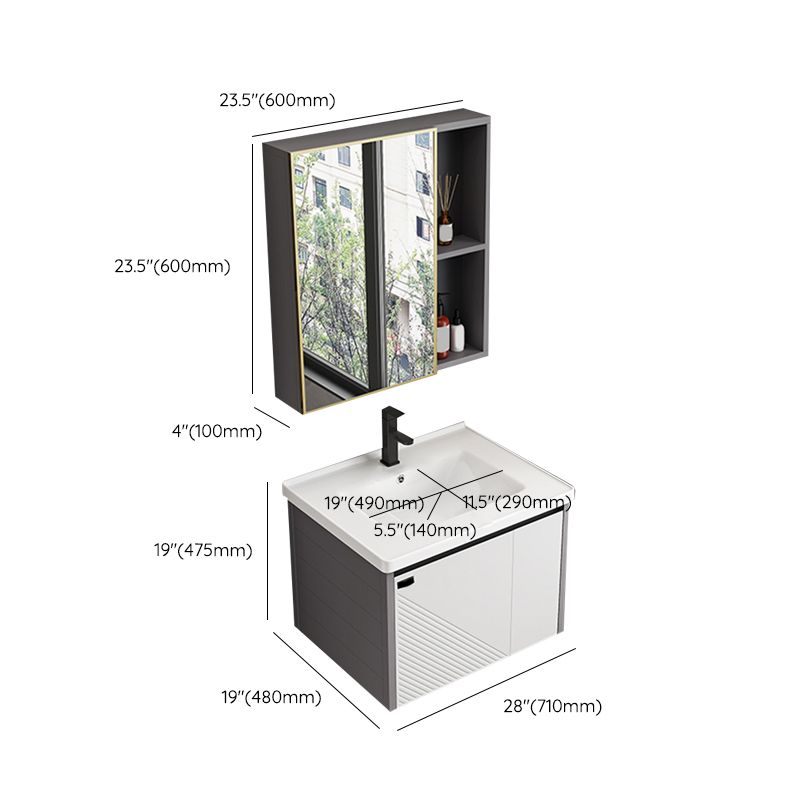 Modern Sink Vanity Set Wall Mounted Rectangular Sink Drawers Vanity Set