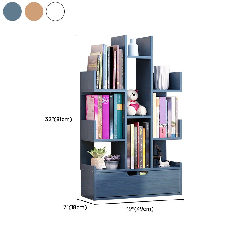 Contemporary Open Back Bookshelf Standard Bookcase with Pull Out Drawer