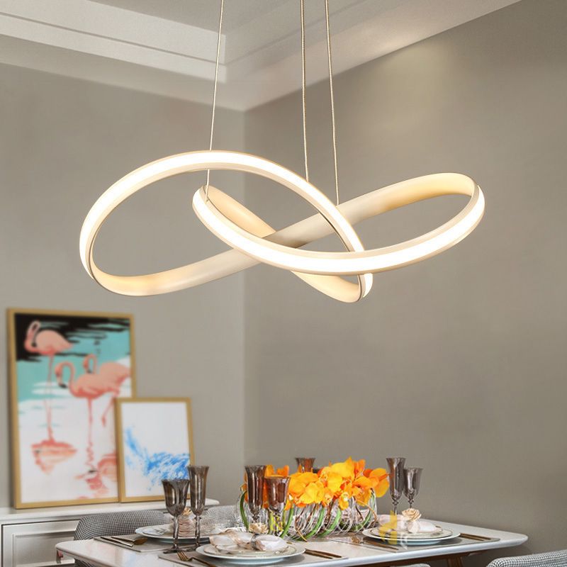 Aluminium Linear LED Pendant Light in Modern Simplicity Silica Gel Hanging Lamp for Dining Room