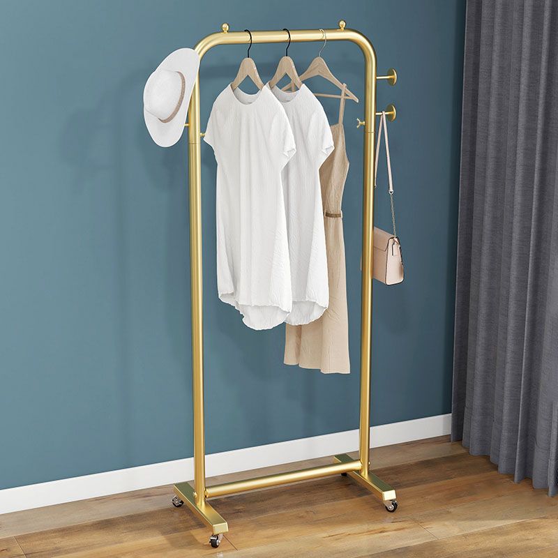 Modern Hall Stand Metal Hanging Rail and 4 Hooks Coat Rack with Castors