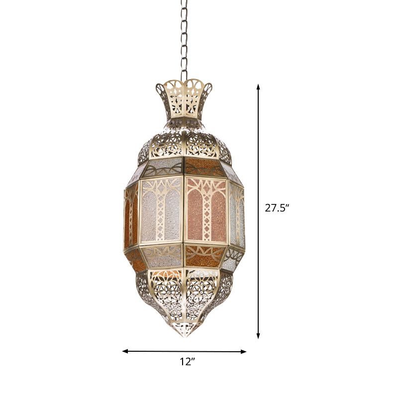 Metal Brass Finish Hanging Lighting Lantern 1-Head Traditional Ceiling Pendant Lamp