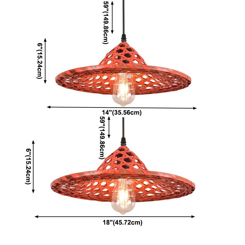 Multicolored Coolie Hat Suspension Light South-east Asia 1-Light Bamboo Pendant Light