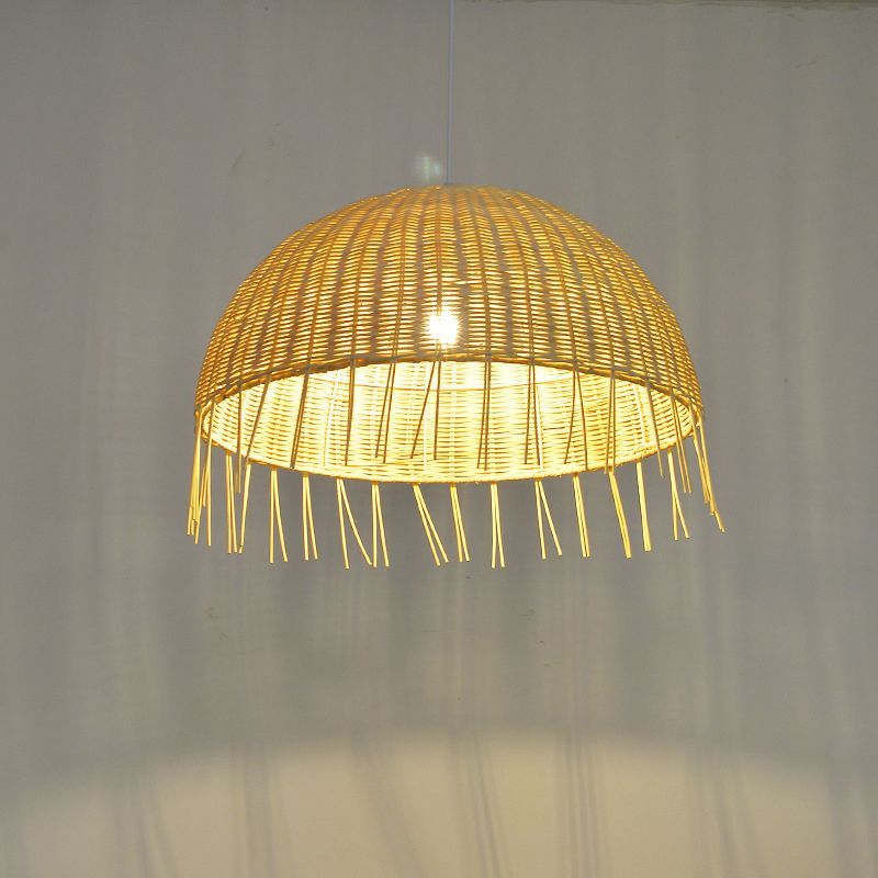 Illuminazione a sospensione a cupola minimalista rattan 1 testa ristorante a sospensione luce in legno