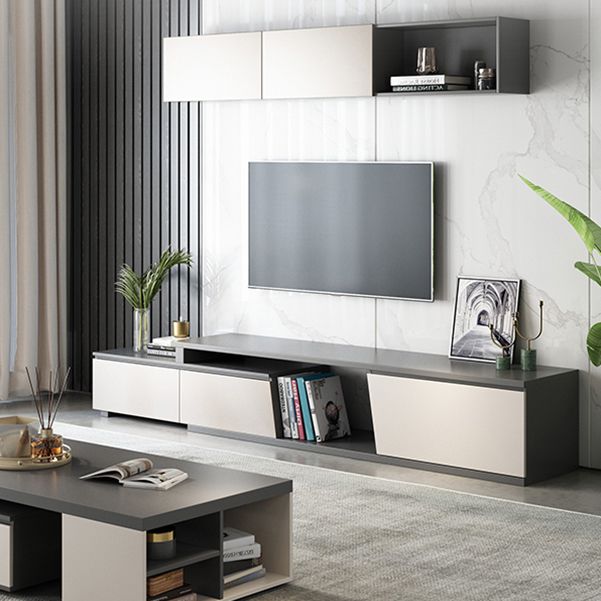 Contemporary 70" / 90" Corner TV Stand , Engineered Wood TV Cabinet in Grey