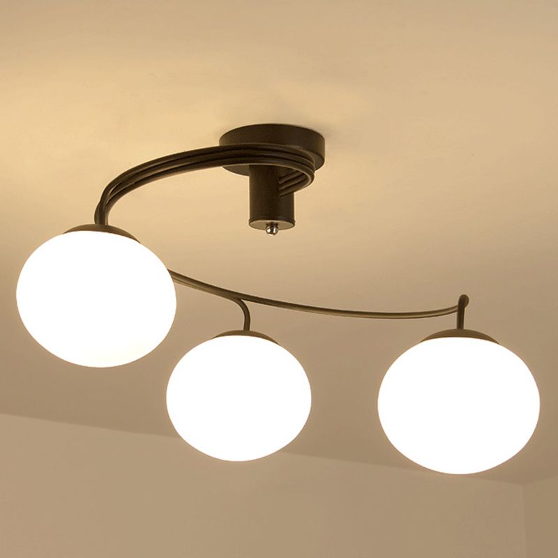 Black Spherical Semi Flush Ceiling Light Minimalist Glass Living Room Semi Flush Mount Light