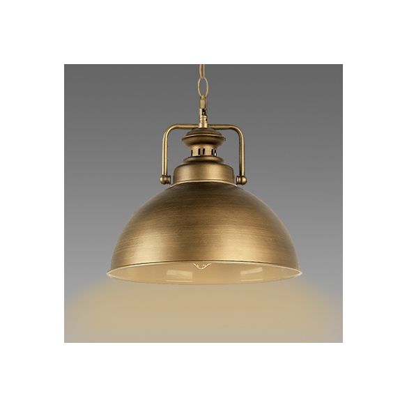 Brushed Brass Domed Pendant Lamp Vintage Retro Metal 1 Light Kitchen Suspension Light with Handle