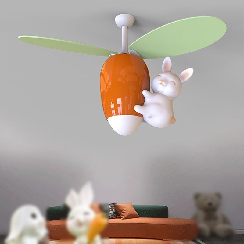 Children Ceiling Fan Light LED Ceiling Mount Lamp with Wood for Living Room