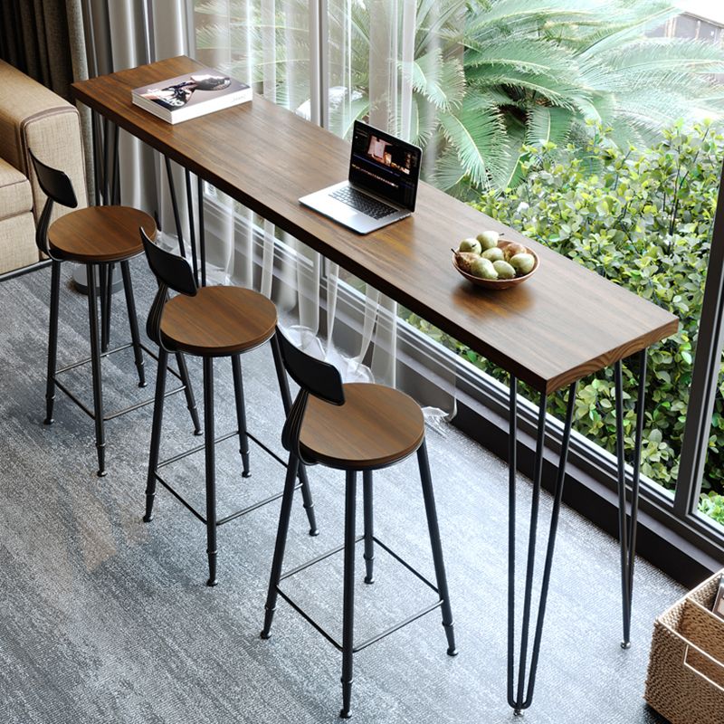 Pine Wood Bar Dining Table Industrial Rectangle Bar Table with 4 Legs Pedestal for Balcony